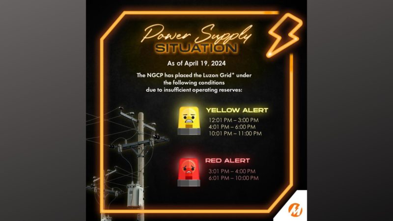 Red Alert at Yellow Alert muling iiral sa Luzon Grid