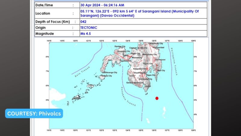 Davao Occidental niyanig ng magnitude 4.5 na lindol