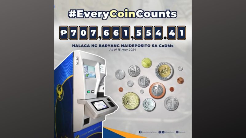 Mahigit P707M na halaga ng barya nakulekta ng BSP sa coin deposit machines