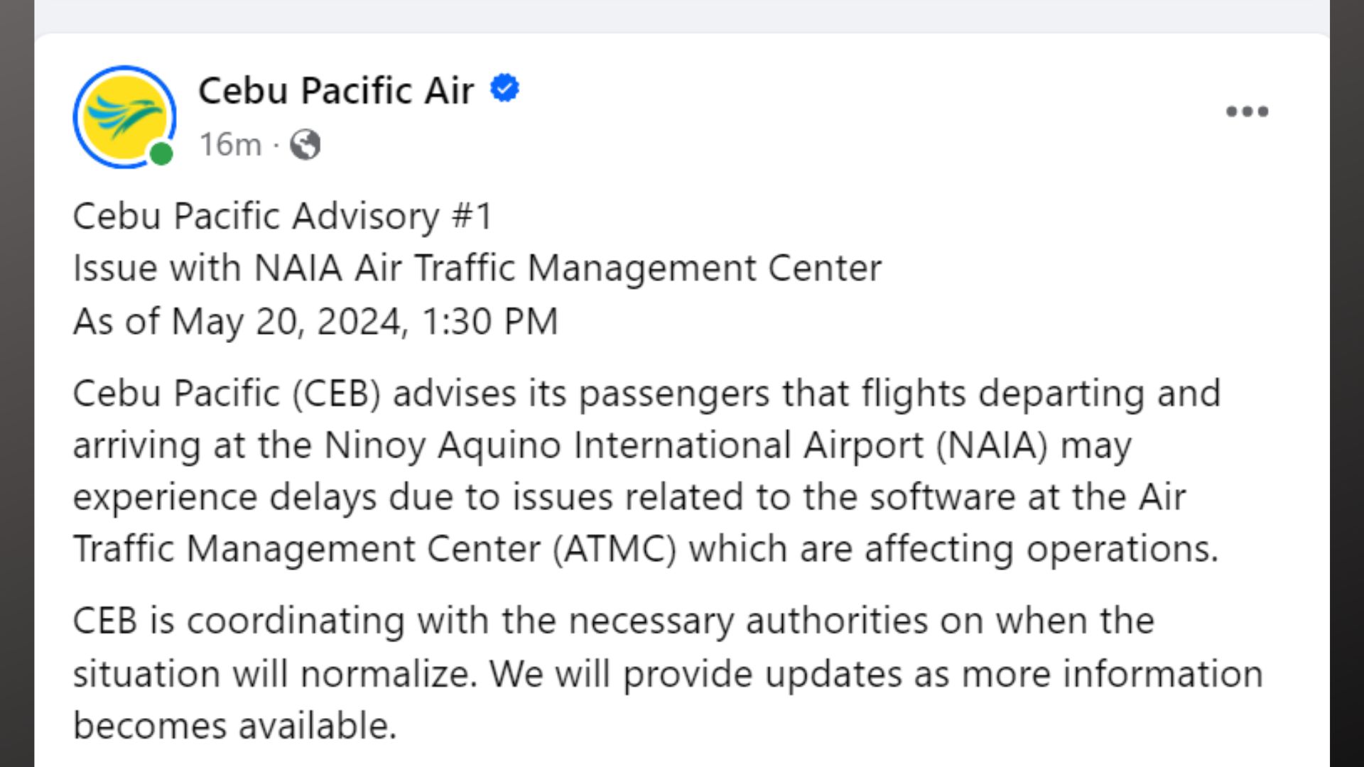 Navigational air traffic management system sa NAIA nakaranas ng technical problem