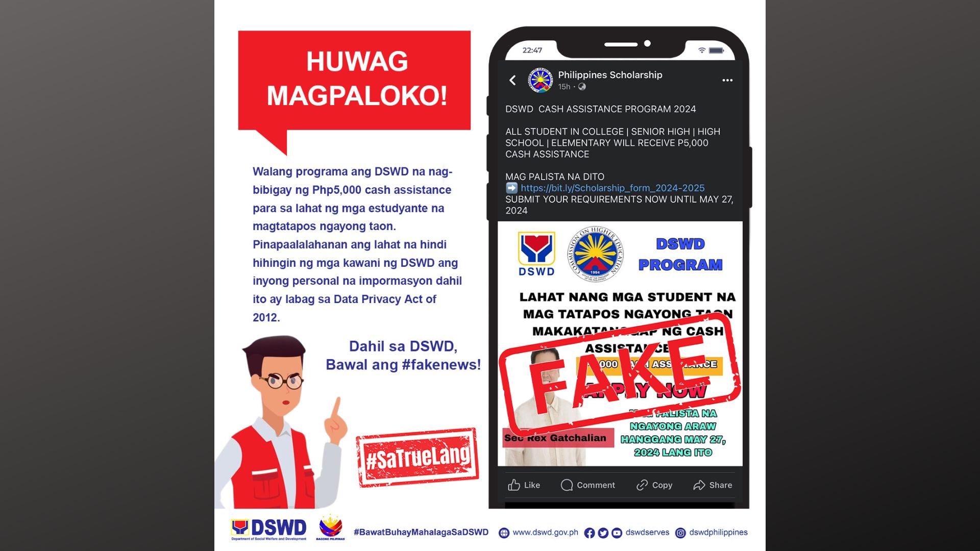 P5,000 cash assistance sa lahat ng magtatapos na estudyante, peke ayon sa DSWD