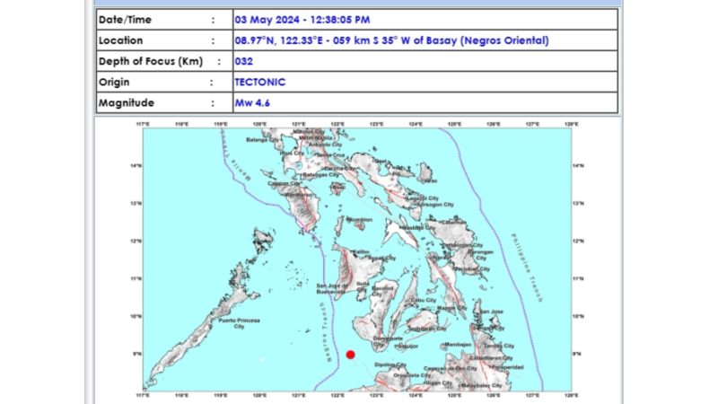 Negros Oriental niyanig ng magnitude 4.6 na lindol