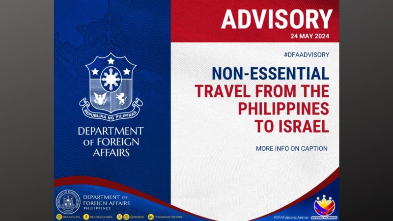 Non-essential travel sa Israel ipagpaliban muna – DFA