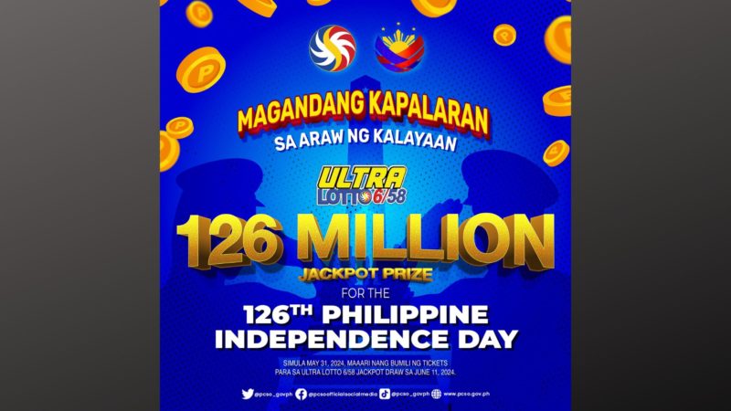 P126M na jackpot prize sa Ultra Lotto, handog ng PCSO bilang paggunita sa Independence Day