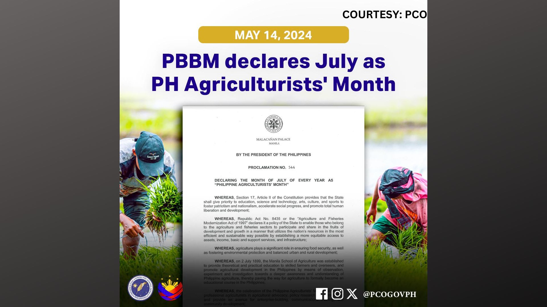 Buwan ng Hulyo kada taon idineklara ni Pang. Marcos bilang Philippine Agriculturists’ Month