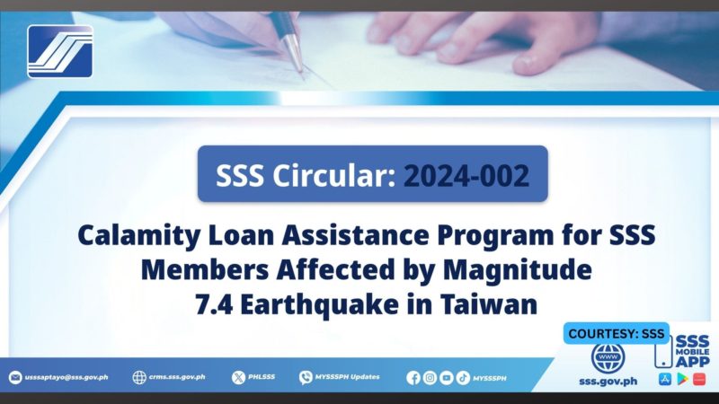 Mga Pinoy na naapektuhan ng magnitude 7.8 na lindol sa Taiwan, maaari nang mag-apply ng calamity loan sa SSS