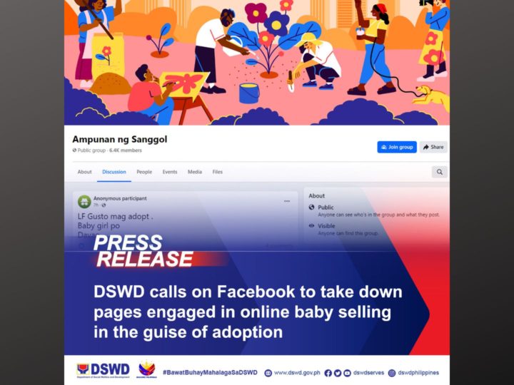 DSWD kinalampag ang Facebook sa pagdami ng FB pages na ginagamit sa pagbebenta ng sanggol