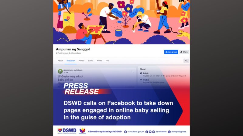 DSWD kinalampag ang Facebook sa pagdami ng FB pages na ginagamit sa pagbebenta ng sanggol