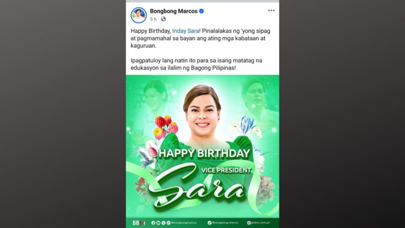Pang. Marcos binati si VP Sara Duterte sa kaniyang Kaarawan