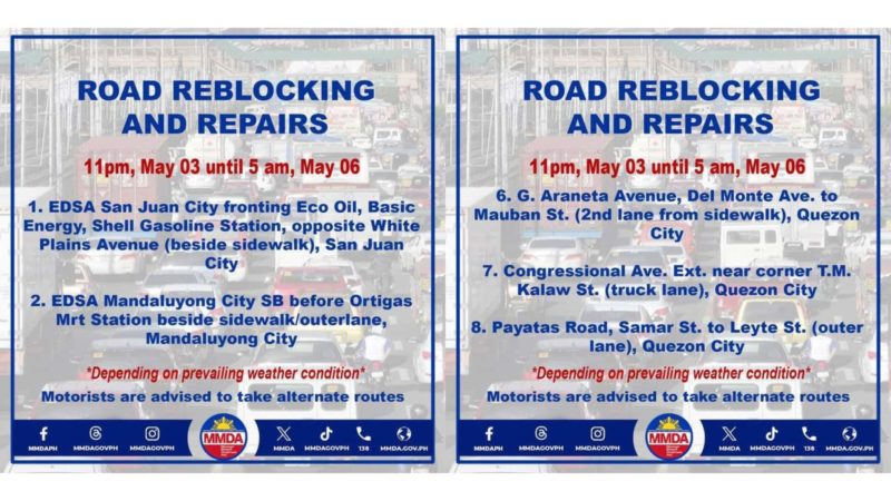 DPWH magsasagawa ng weekend road reblocking