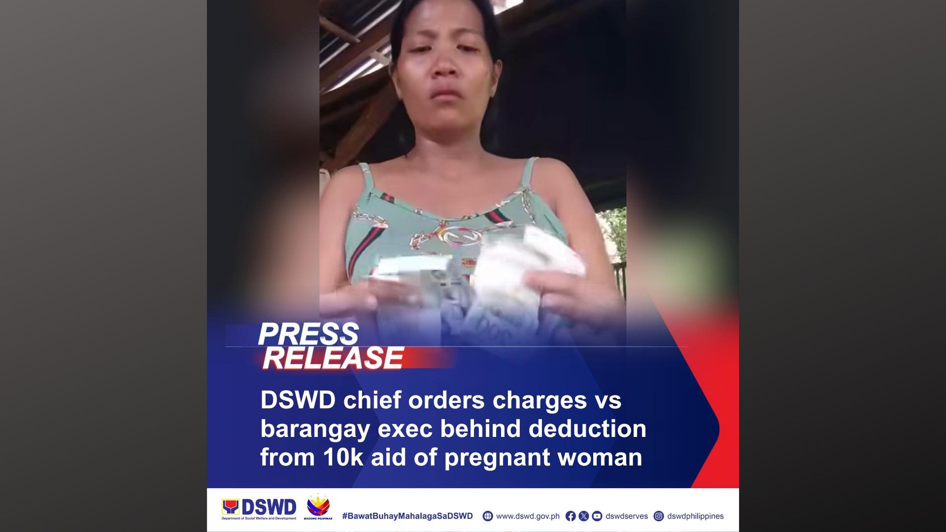 Barangay official sa Davao kakasuhan ng DSWD matapos kupitin ang P8,500 na halaga ng ayuda na tinanggap ng isang ginang na buntis