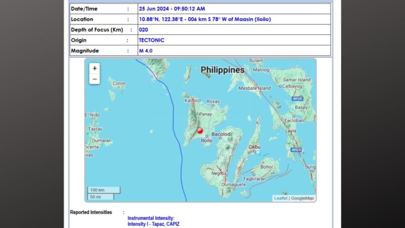 Iloilo niyanig ng magnitude 4.0 na lindol