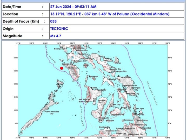 Occidental Mindoro niyanig ng magnitiude 4.7 na lindol