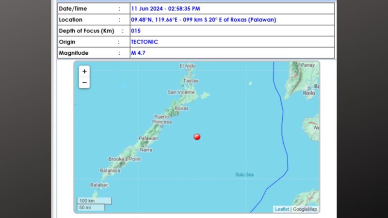 Palawan niyanig ng magnitude 5.1 na lindol