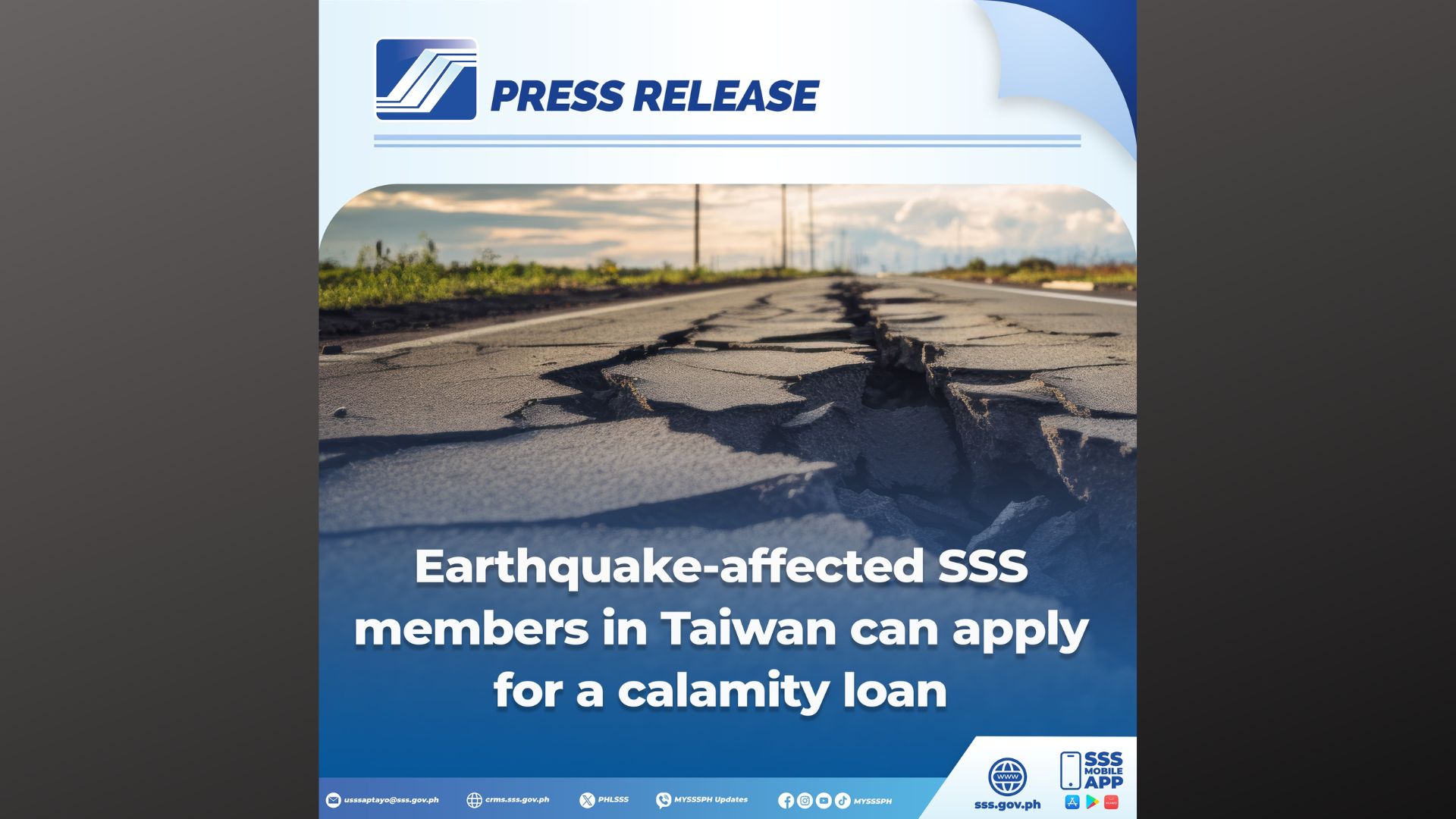 Mga Pinoy na naapektuhan ng M7.4 na lindol sa Taiwan maaari ng mag-apply ng calamity loan sa SSS