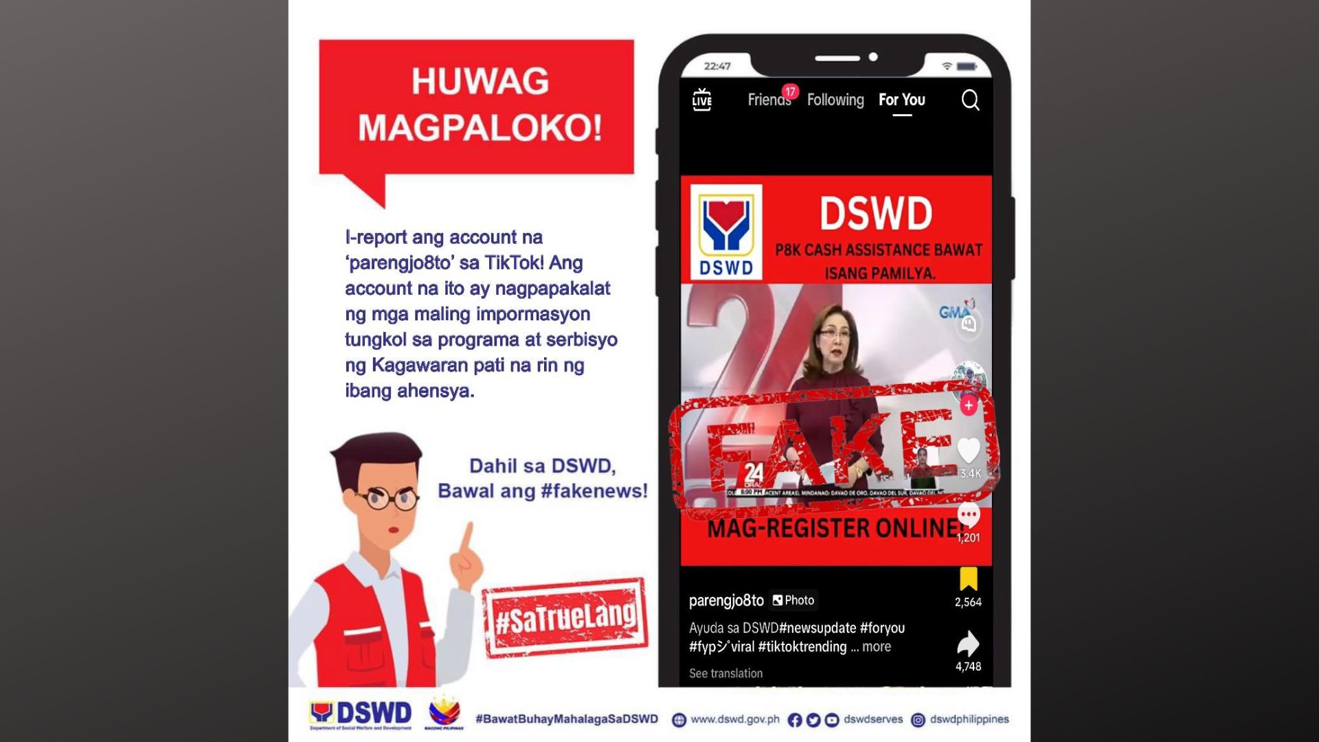 Account sa Tiktok ginagamit para magpakalat ng fake news tungkol sa programa ng DSWD