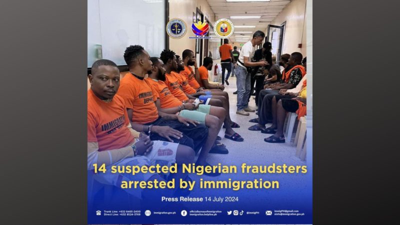 14 na Nigerian nationals na sangkot umano sa love scams, online scamming, at credit card fraud inaresto ng BI