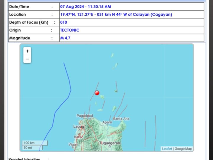 Calayan, Cagayan niyanig ng magnitude 4.7 na lindol