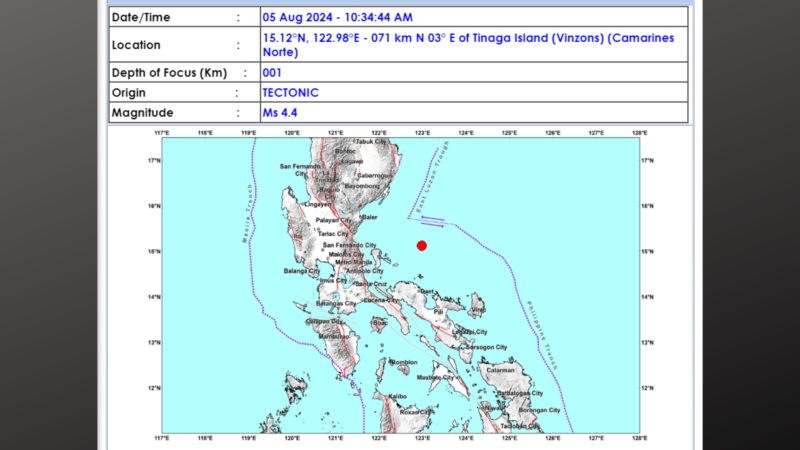 Camarines Norte niyanig ng magnitude 4.4 na lindol