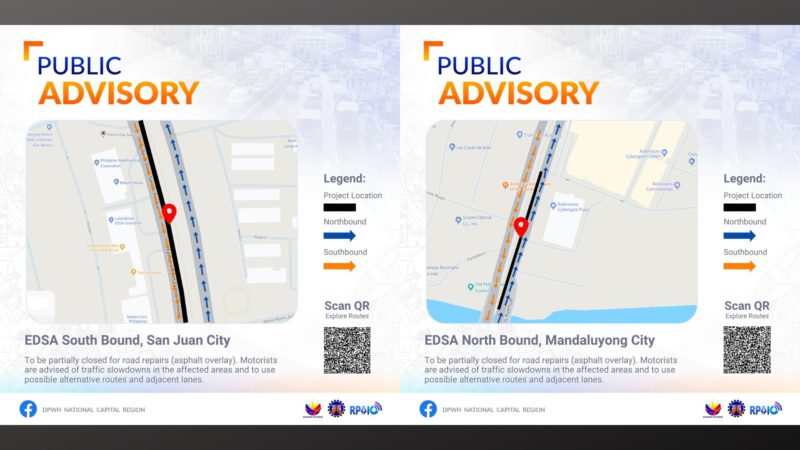 Northbound at Southbound portions na bahagi ng EDSA sasailalim sa road rehab