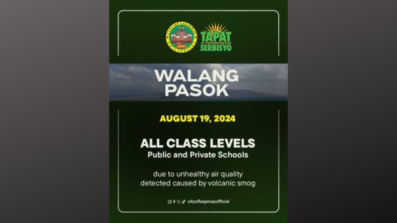 Panghapong klase sa lahat ng antas sa Las Piñas suspendido