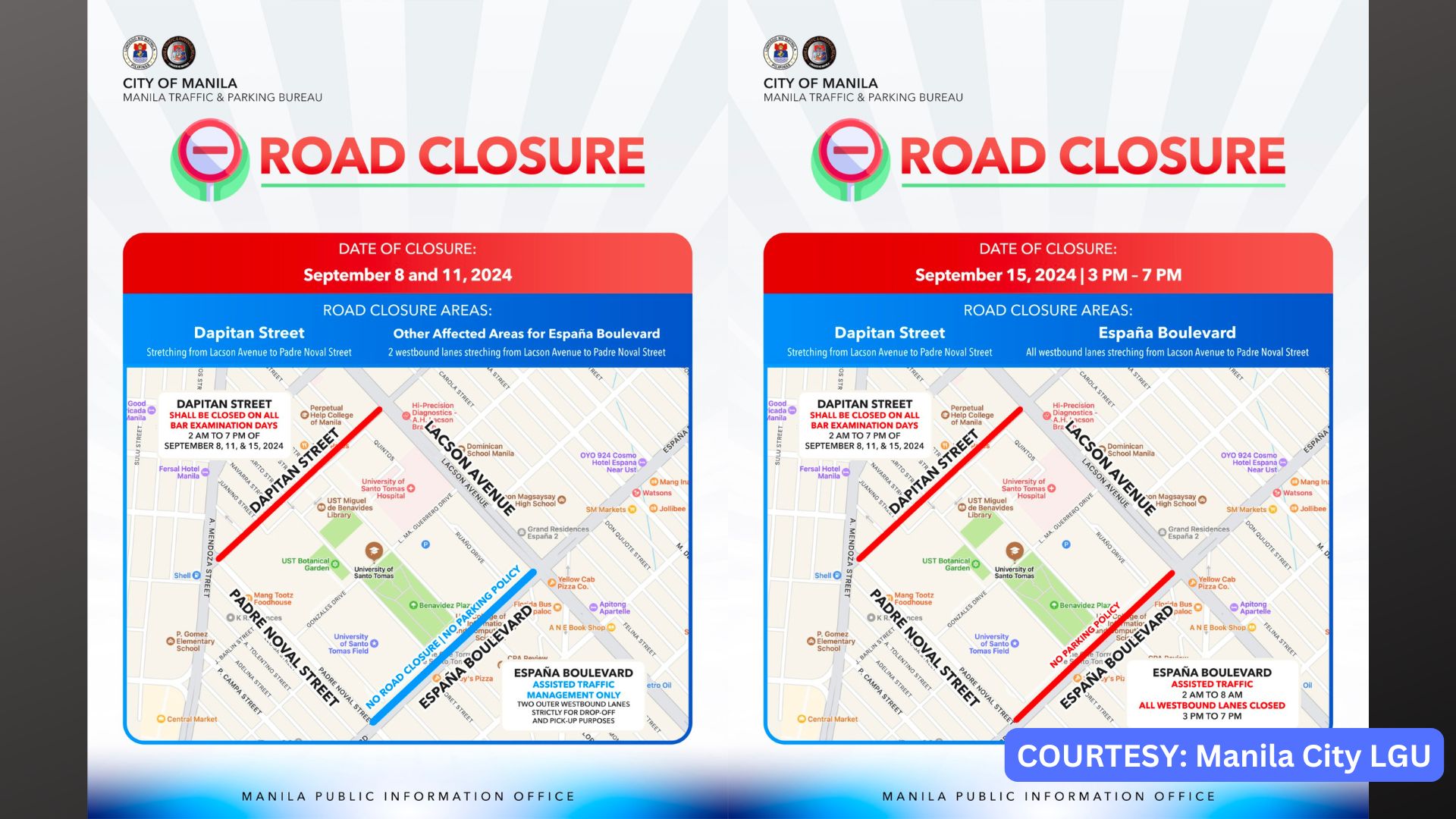 BASAHIN: Manila City LGU nagpalabas ng traffic advisory para sa ipatutupad na road closures sa idaraos na Bar Examination