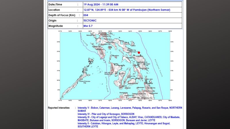 BREAKING: Northern Samar niyanig ng magnitude 5.7 na lindol