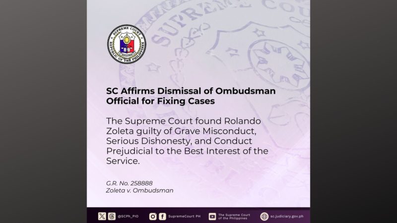 “Fixer” ng mga reklamong inihahain sa Ombudsman, tanggal sa puwesto