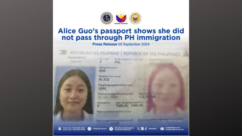 Passport ni Alice Guo walang Philippine immigration stamps – BI