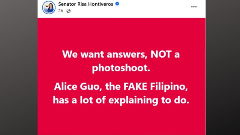 Sen. Hontiveros dismayado sa mistulang pa-fan meet ni Alice Guo