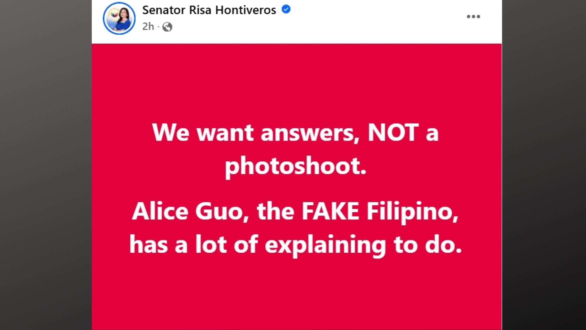 Sen. Hontiveros dismayado sa mistulang pa-fan meet ni Alice Guo