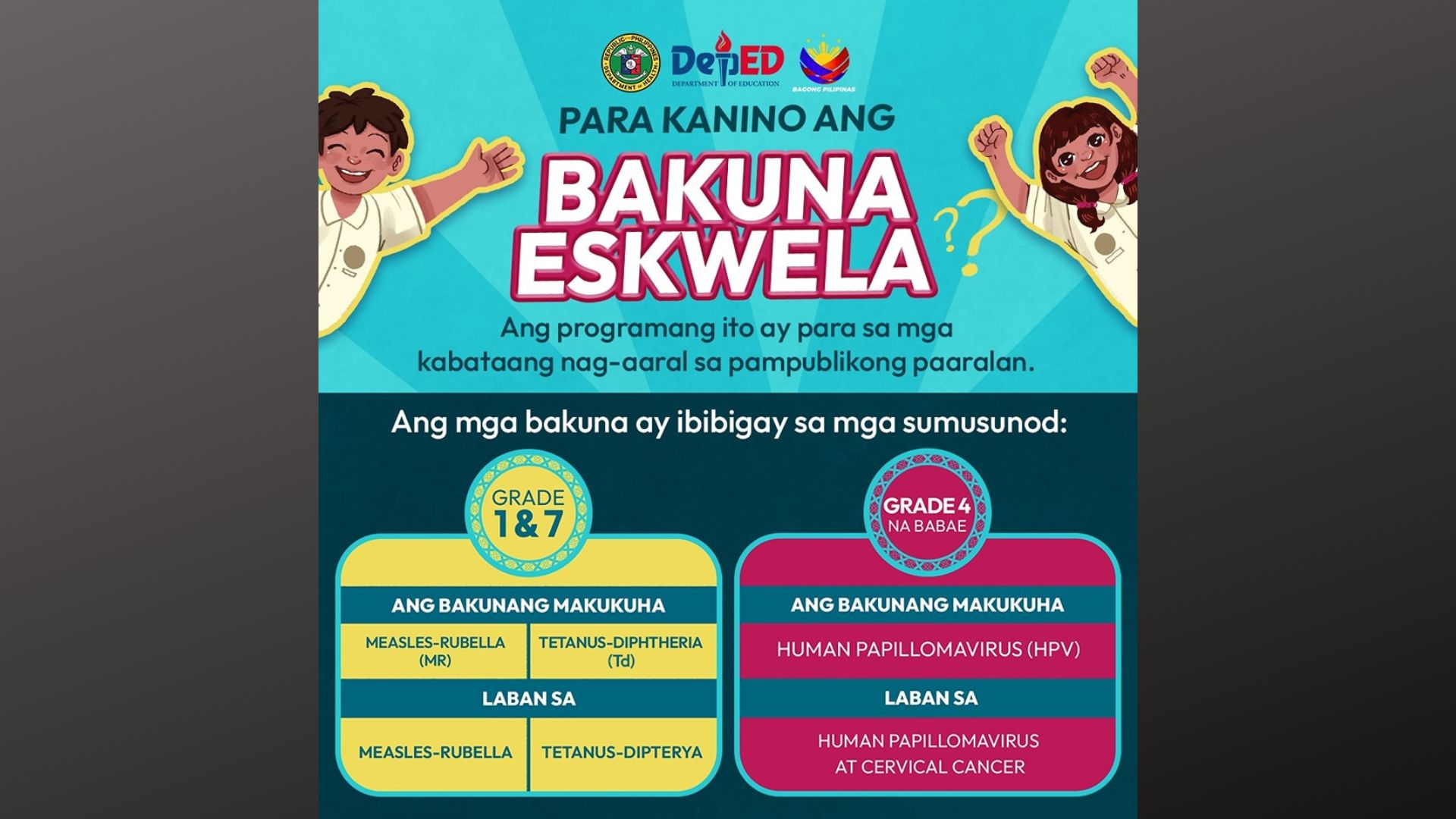 “Bakuna Eskwela” ikakasa ng DOH sa mga pampublikong paaralan