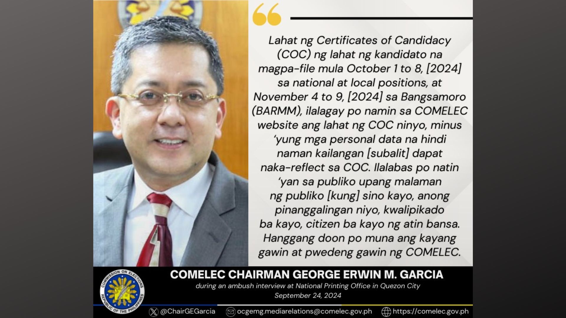 COC ng mga kandidato sa 2025 elections ilalagay sa Comelec website