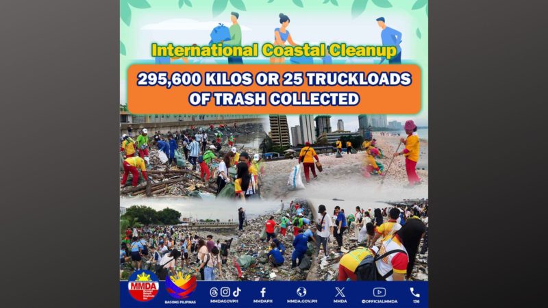 295,600 kilos ng basura nakulekta ng MMDA sa pakikiisa sa International Coastal Cleanup Day