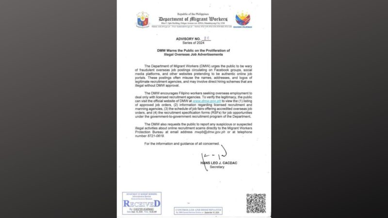 DMW nagbabala sa publiko kontra online job scams