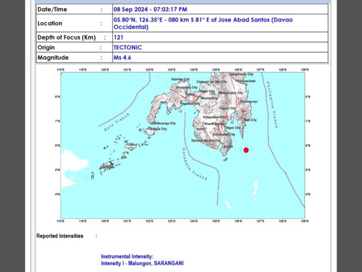 Davao Occidental niyanig ng magnitude 4.6 na lindol