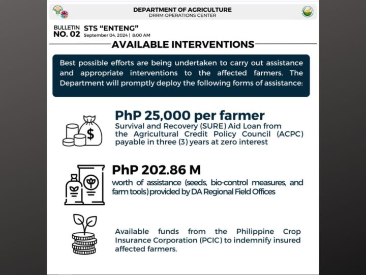 DA tiniyak ang tulong sa mga magsasakang naapektuhan ng bagyong Enteng