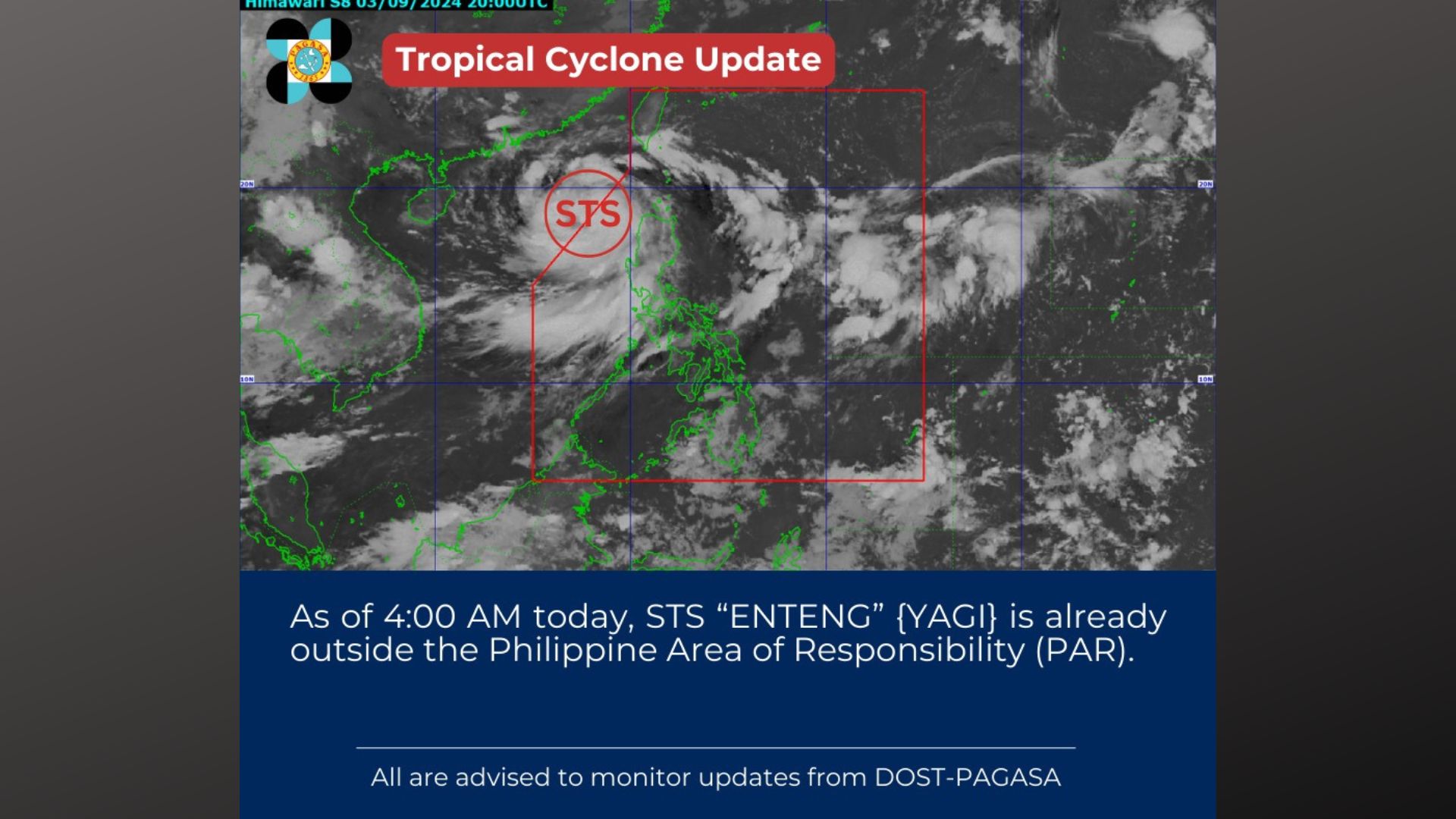 Bagyong Enteng nakalabas na ng bansa – PAGASA