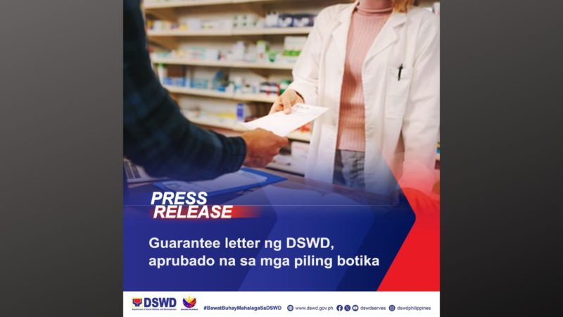 Guarantee letter ng DSWD tatanggapin na sa mga piling botika