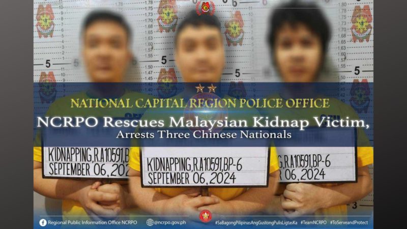 Malaysian kidnapped victim nailigtas; 3 Chinse nationals arestado sa Parañaque City