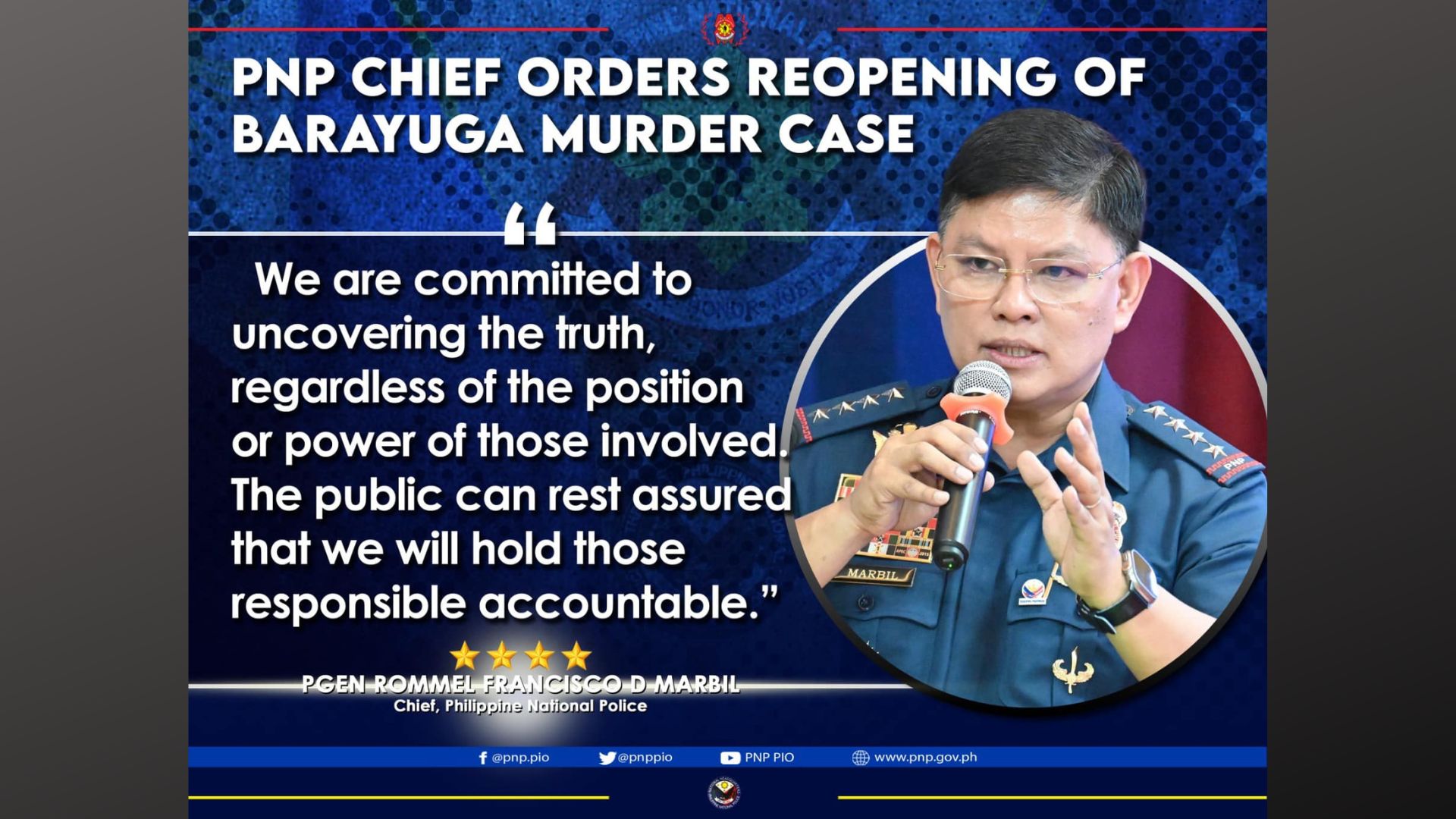 Muling pagbubukas sa “Barayuga murder case” iniutos ng PNP