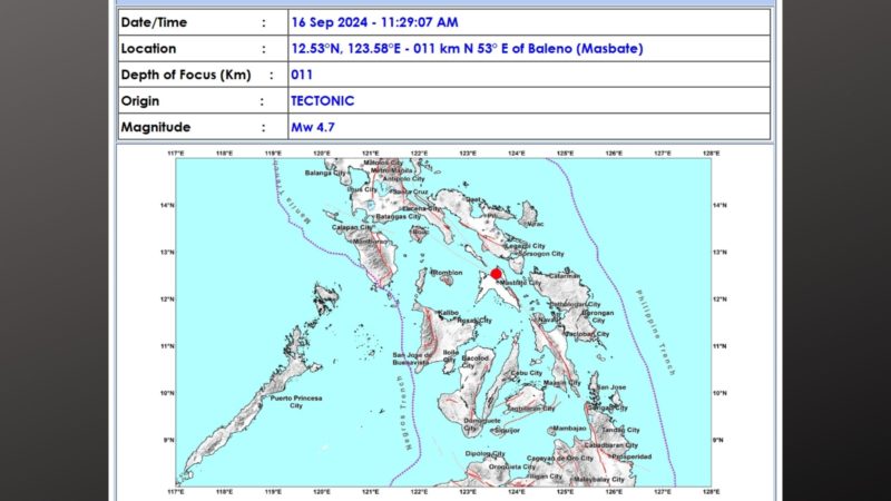 Masbate niyanig ng magnitude 4.7 na lindol