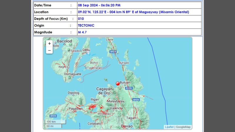 Misamis Oriental niyanig ng magnitude 4.7 na lindol