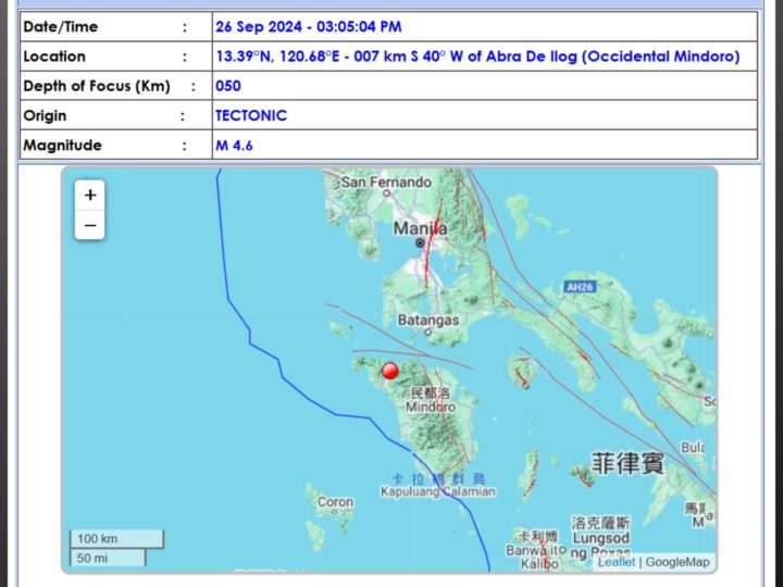 Occidental Mindoro niyanig ng magnitude 4.6 na lindol