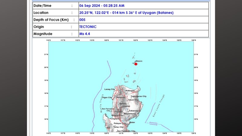 Batanes niyanig ng magnitude 4.4 na lindol