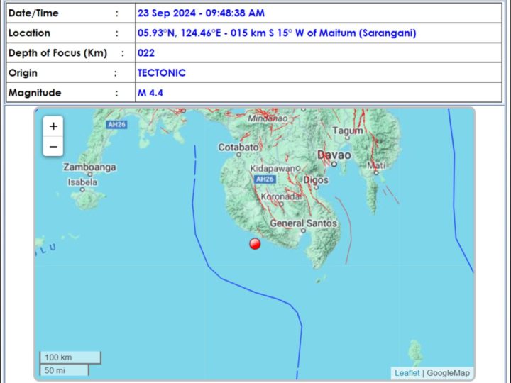 Sarangani niyanig ng magnitude 4.4 na lindol