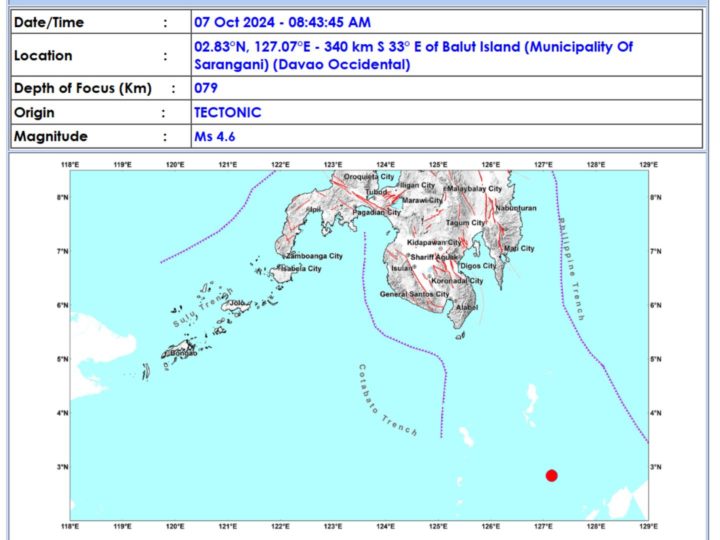 Balut Island sa Davao Occidental niyanig ng magnitude 4.6 na lindol