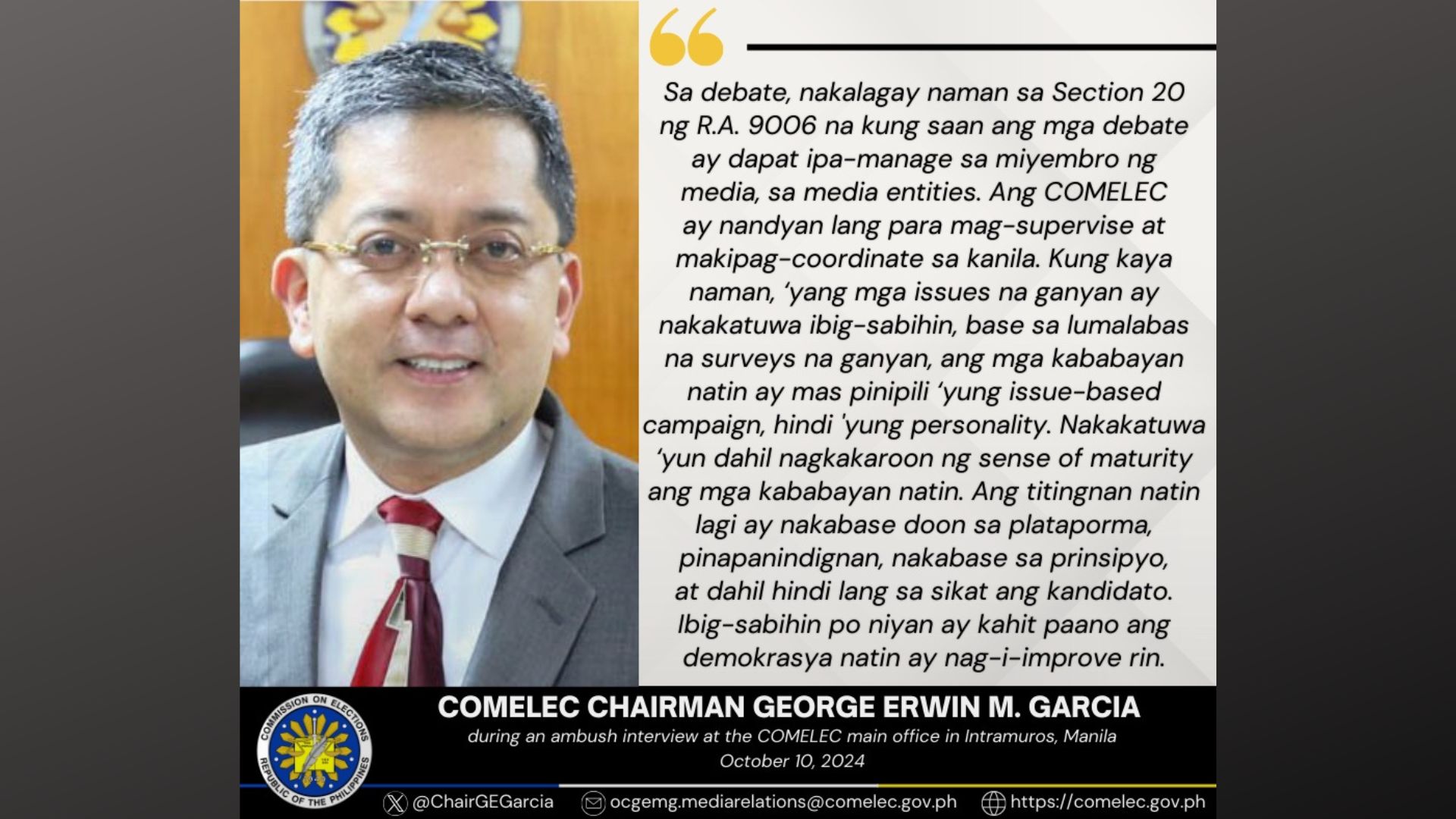 COMELEC bukas sa pagdaraos ng mga debate bago ang Halalan 2025