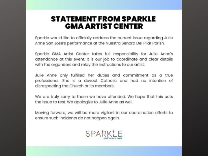 GMA Artist Center humingi ng paumanhin kasunod ng viral video ni Julie Anne San Jose na kumakanta sa loob ng simbahan