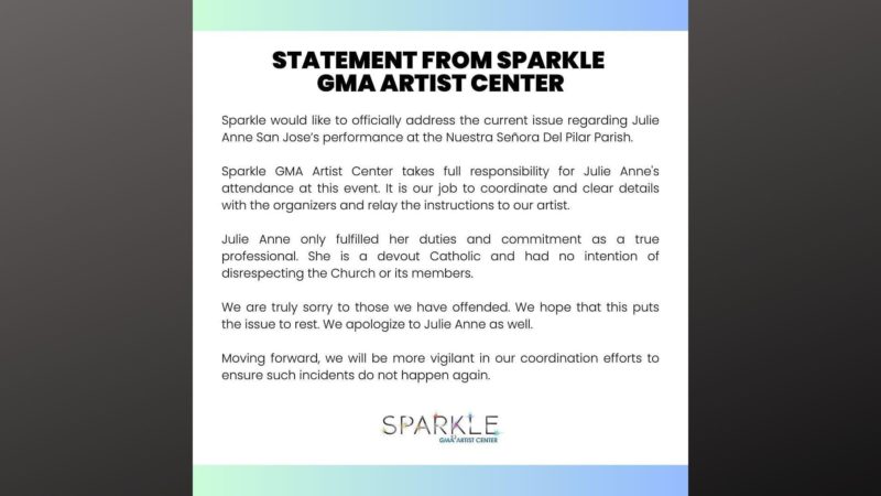 GMA Artist Center humingi ng paumanhin kasunod ng viral video ni Julie Anne San Jose na kumakanta sa loob ng simbahan